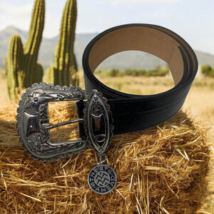 Vintage 1990's Streets Ahead Women's Sz L Black Leather Western Cowgirl Belt